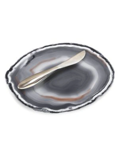 Anna New York Ita Agate Cheese Plate & Forma Spreader In Silver