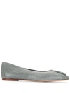 Tory Burch Women's Georgia Snakeskin Square Logo Ballet Flats In Smoke Blue