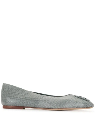 Tory Burch Women's Georgia Snakeskin Square Logo Ballet Flats In Smoke Blue