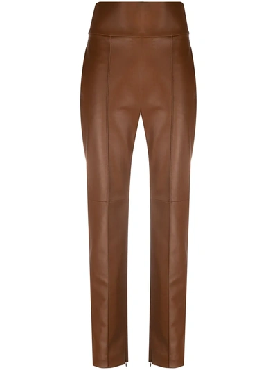 Alexandre Vauthier High-waisted Leather Trousers In Brown