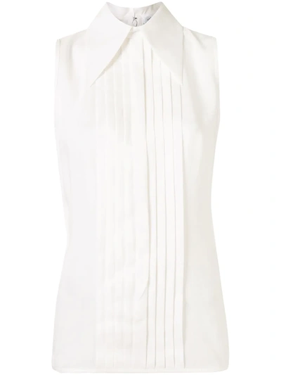 Andrew Gn Pleated Silk Blouse In White