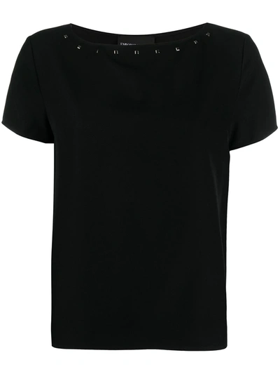 Emporio Armani Studded Boat Neck T-shirt In Black