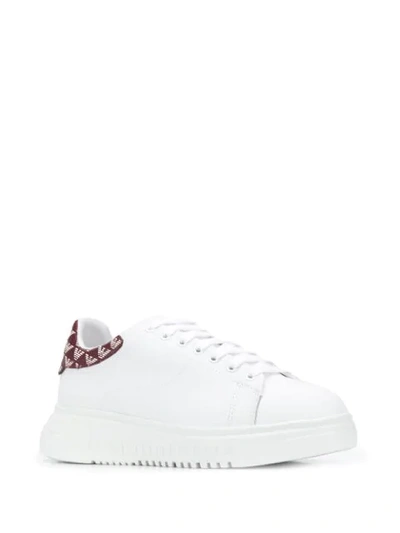 Emporio Armani Sneakers In Synthetic Leather With Branded Heel In White