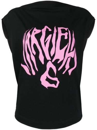 Mm6 Maison Margiela Logo Print Draped T-shirt In Black