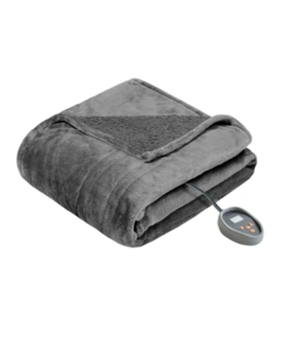 Beautyrest Microlight Berber Queen Electric Blanket Bedding In Grey