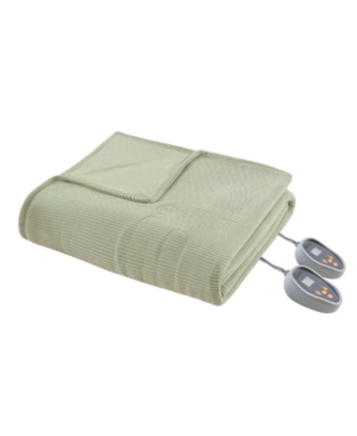 Beautyrest Knit Micro-fleece Queen Electric Blanket Bedding In Sage