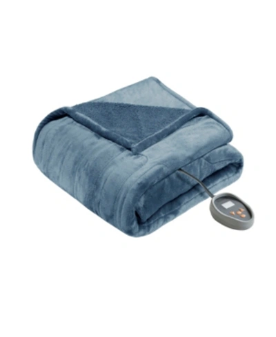 Beautyrest Microlight Berber Full Electric Blanket Bedding In Sapphire