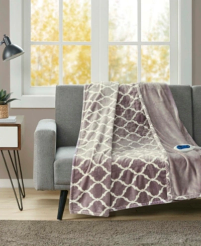 Beautyrest Oversized Ogee Print Electric Throw Bedding In Lavender