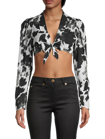 Weworewhat Women's Printed Cotton-blend Cropped Top In Cowhide Black