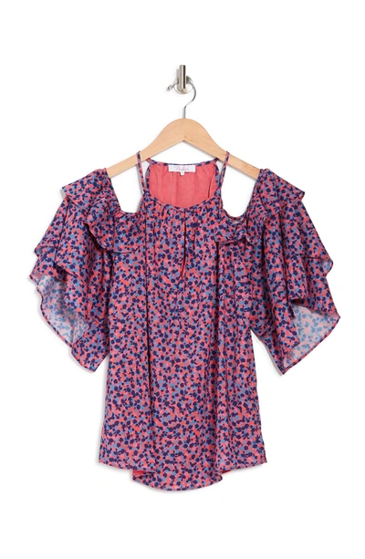 Parker Cold Shoulder Floral Print Blouse In Dahlias