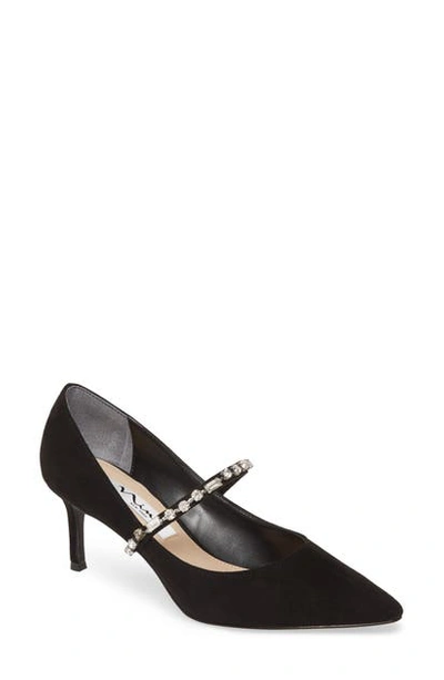 Nina Women's Stella Jeweled Pump Women's Shoes In Black Faux Leather