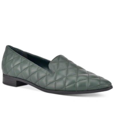 Marc Fisher Bravi Loafer Flats Women's Shoes In Dark Green Quilt