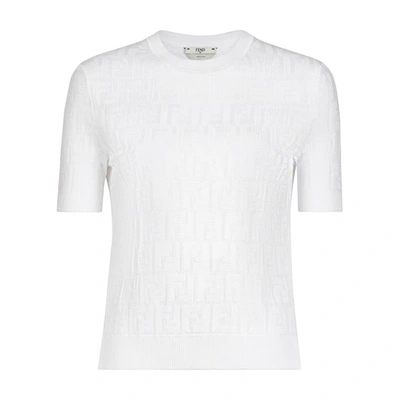 Fendi Pink Cotton And Viscose Jumper In Blanc
