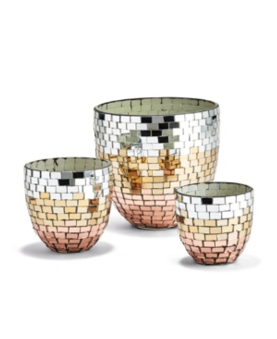 Two's Company Tri-colored Mosaic Conical Candleholders - Set Of 3