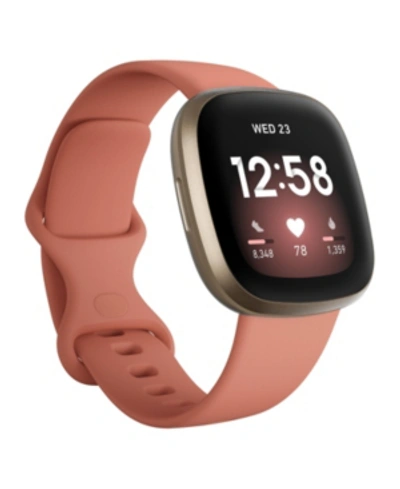 Fitbit Versa 3 Pink Clay Strap Smart Watch 39mm In Pink Clay And Soft Gold