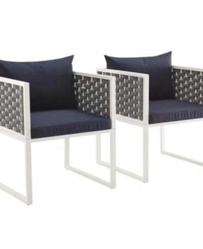 Modway Stance Dining Armchair Outdoor Patio Aluminum Set Of 2 In Navy