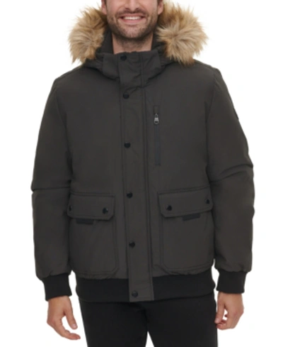 Calvin Klein Men's Snorkel Jacket With Removable Faux-fur Hood In Alloy