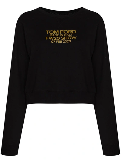 Tom Ford Black Logo Print Cropped Sweatshirt In Black And Gold