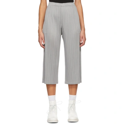 Issey Miyake Pleats Please  Grey Cropped Trousers In 08 Midgrey