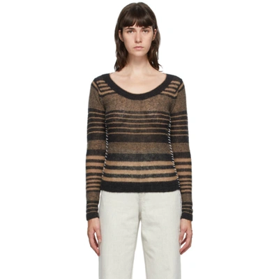 Acne Studios Black & Brown Striped Scoop Neck Crewneck Jumper In Scoop-neck Striped Jumper