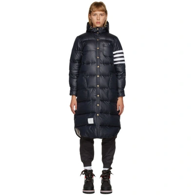 Thom Browne Navy Down 4-bar Hooded Parka In 415 Navy