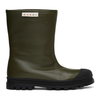 Marni Green Leather Ankle Boots