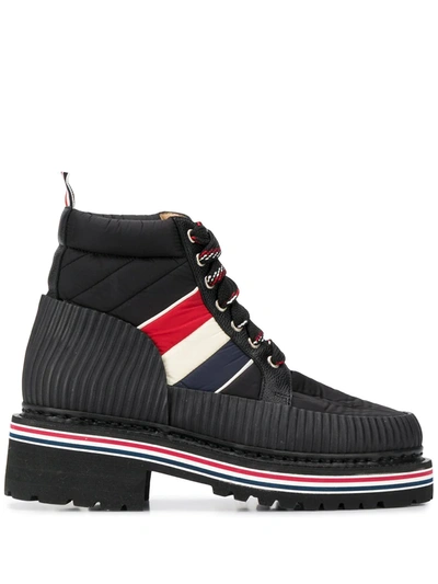 Thom Browne Tricolour Stripe Hiking Boots In Black