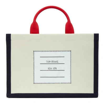 Thom Browne Name Tag Canvas Top Handle Tote In 114 White