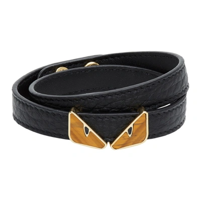 Fendi Gold Bag Bugs Tiger's Eye Bracelet In F1bv0 Black