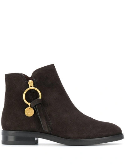 See By Chloé Louise Low Heels Ankle Boots In Black Leather