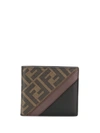 Fendi Ff Monogrammed Leather And Canvas Wallet In Brown