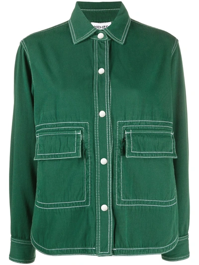 Kenzo Contrast Stitch Military Shirt In Green