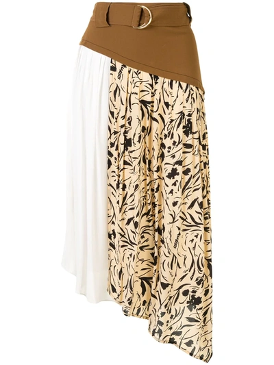 Proenza Schouler Belted Asymmetric Paneled Crepe Midi Skirt In Multi