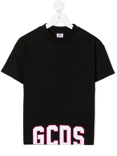 Gcds Kids' Logo Printed Cotton Jersey T-shirt In Black,white