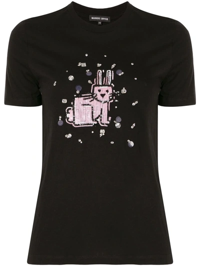 Markus Lupfer Sequin Jewel Bunny Cotton T-shirt In Black