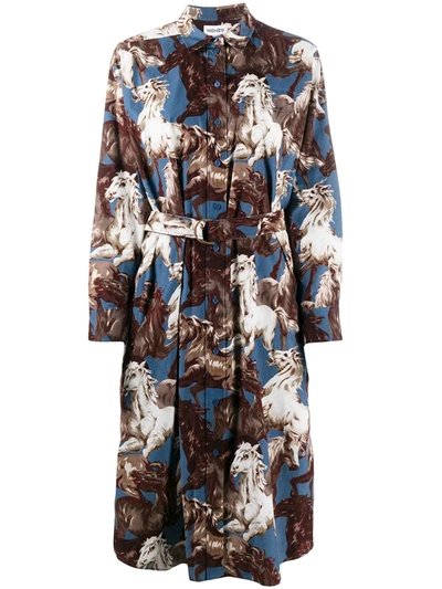 Kenzo Horse All-over Print Dress In Blue