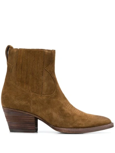 Ash Suede Cowboy Ankle Boots In Brown