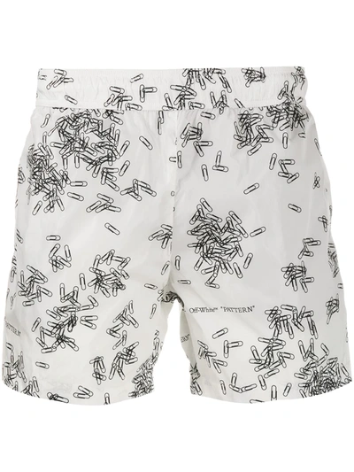 Off-white Paperclip Printed Shell Swim Shorts In White