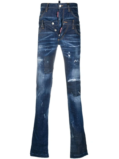 Dsquared2 Double Waistband Skinny Jeans In Blue