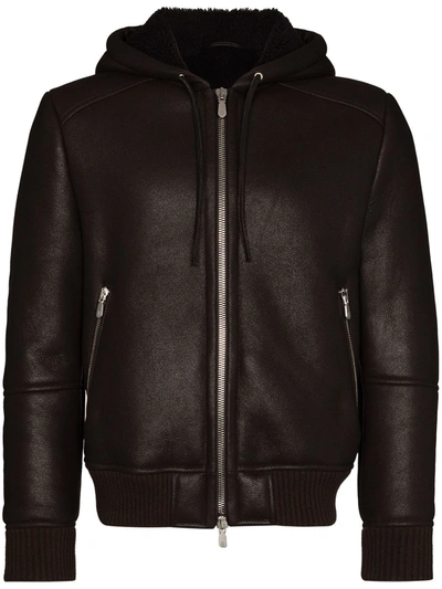 Eleventy Shearling And Leather Bomber Jacket In Brown