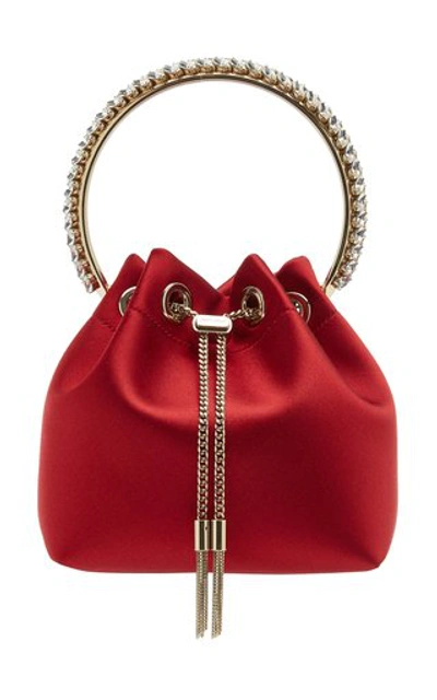 Jimmy Choo Bon Bon Embellished Satin Top Handle Bag In Red