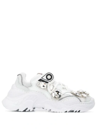 N°21 Crystal Embellished Trainers In White