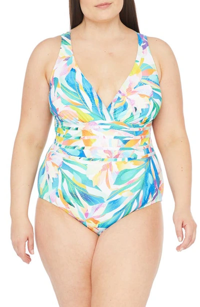 La Blanca Plus Size Wild Tropic Crossback One-piece Swimsuit In Multi