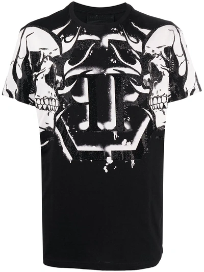 Philipp Plein Round Neck Skull Print Embellished T-shirt In Black