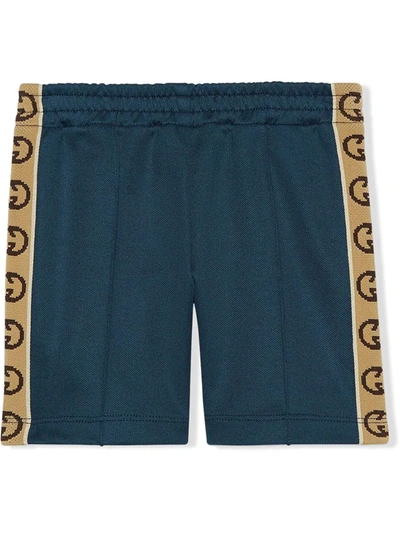 Gucci Babies' Interlocking G Technical Jersey Trousers In Blue