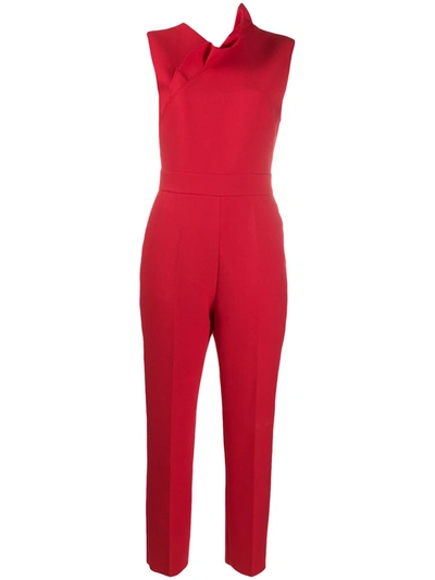 Msgm Ruffle-detail Sleeveless Jumpsuit In Red