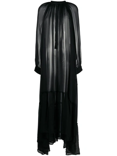 Ann Demeulemeester Balloon-sleeved Chiffon Maxi Dress In Black