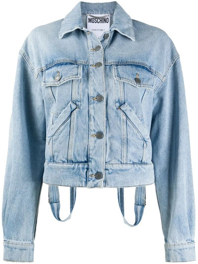 Moschino Dungaree Detail Denim Jacket In Blue