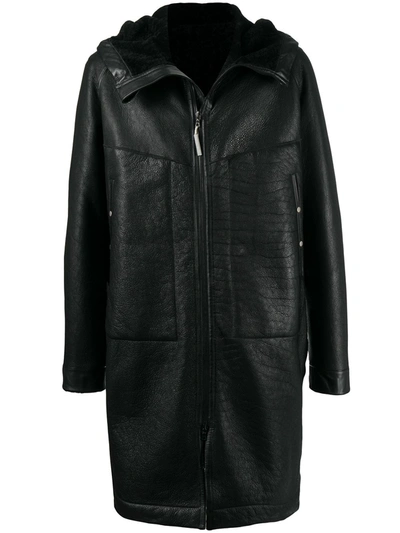 Isaac Sellam Experience Hooded Pebbled-effect Leather Coat In Black
