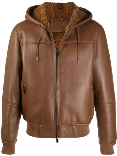 Desa 1972 Hooded Leather Jacket In Brown